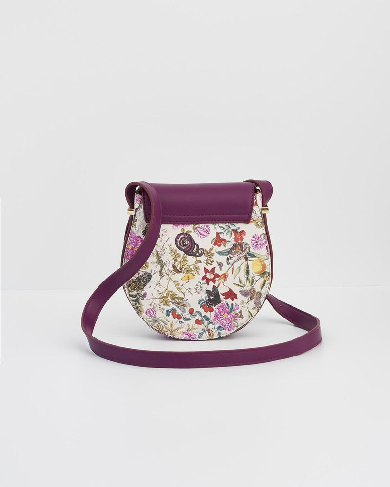 Floral Engravings Plum Saddle Bag