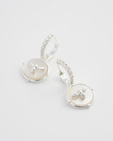 Honey Bee & Pearl Silver Huggie Earrings