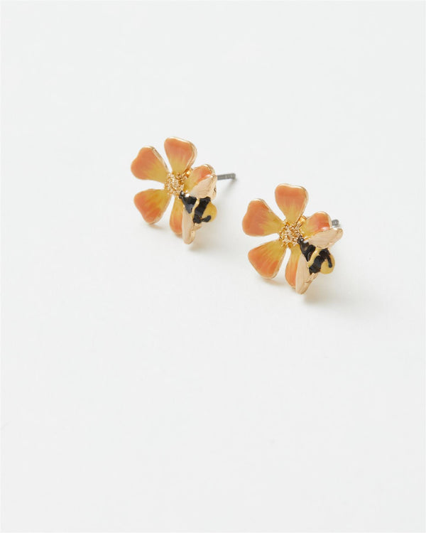 Enamel Flower & Bee Stud Earrings