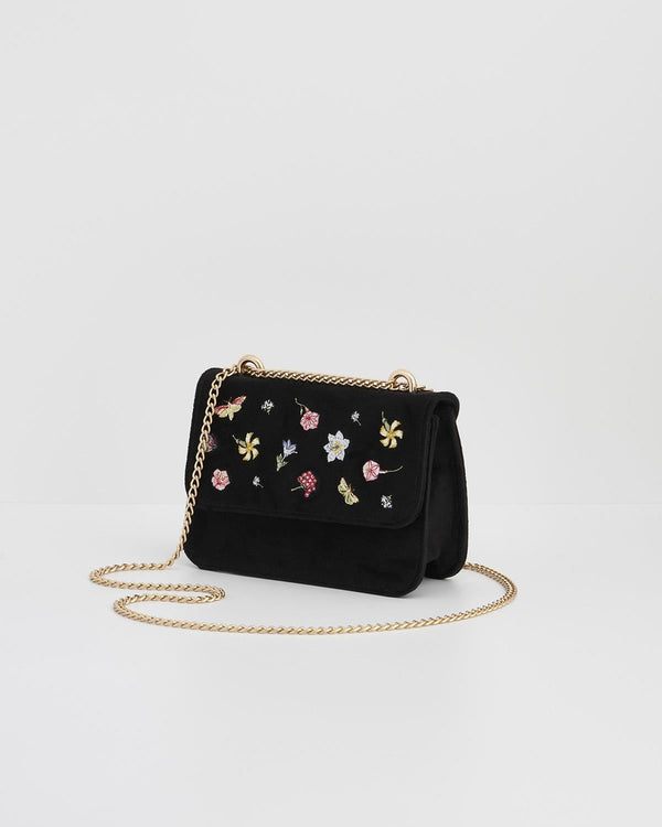 Sac à fleurs en velours brodé – Noir