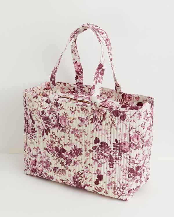 Rambling Rose Quilted Tote - Burgundy