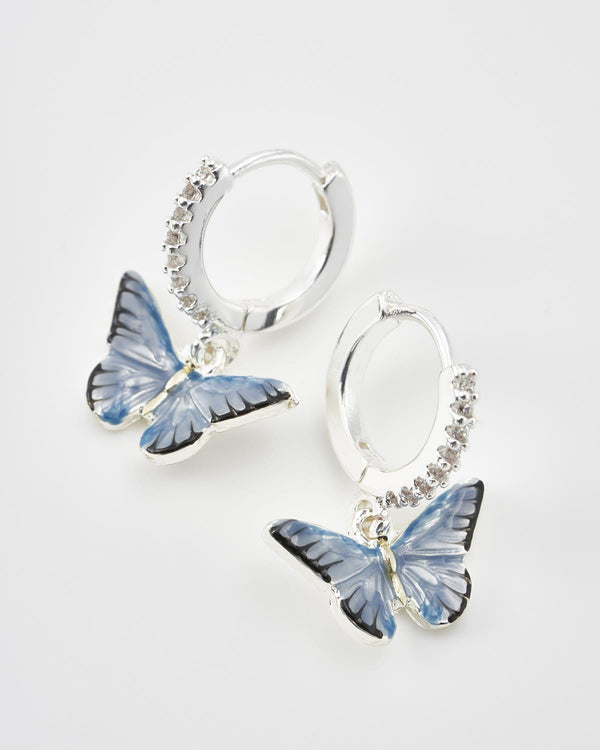 Boucles d'oreilles Papillon bleu en argent