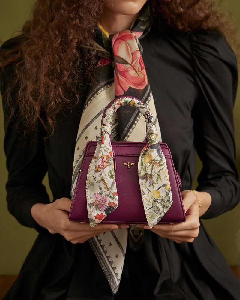 Floral Engravings Mini Plum Tote