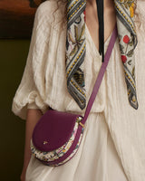 Floral Engravings Plum Saddle Bag