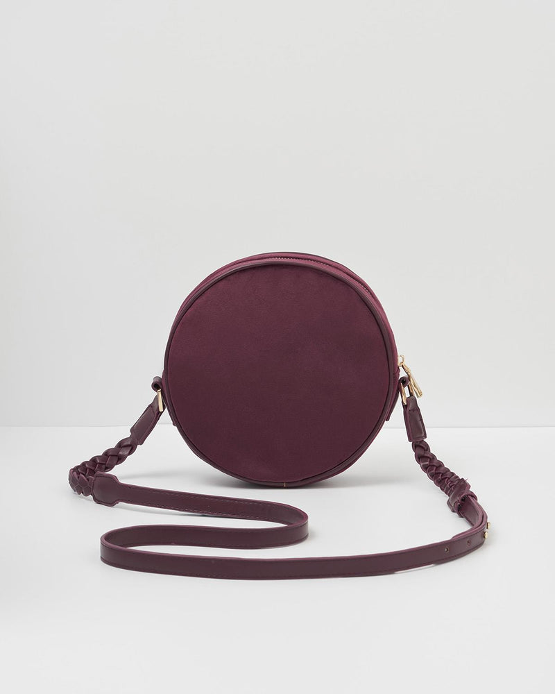 Magical Mushroom Embroidered Burgundy Velvet Circle Bag