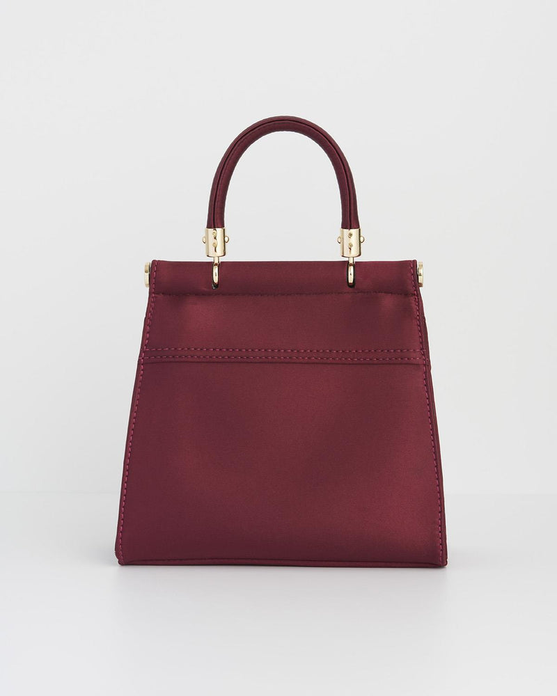 Fox & Mushroom Embroidered Burgundy Satin Tote