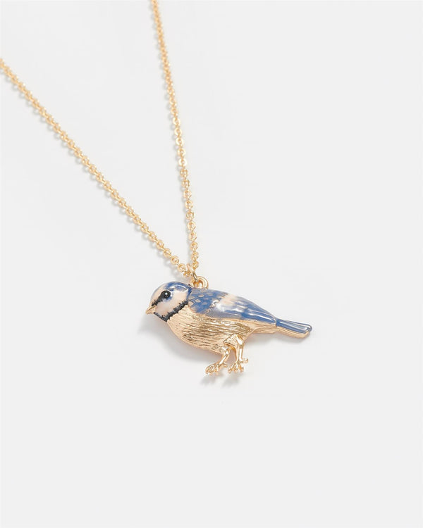 Enamel Blue Tit Short Necklace