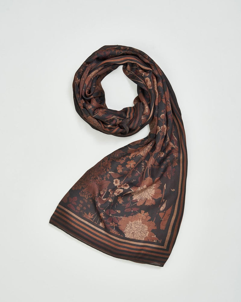 Foulard mi-saison à liseré rayé Deco Blooms – Marron