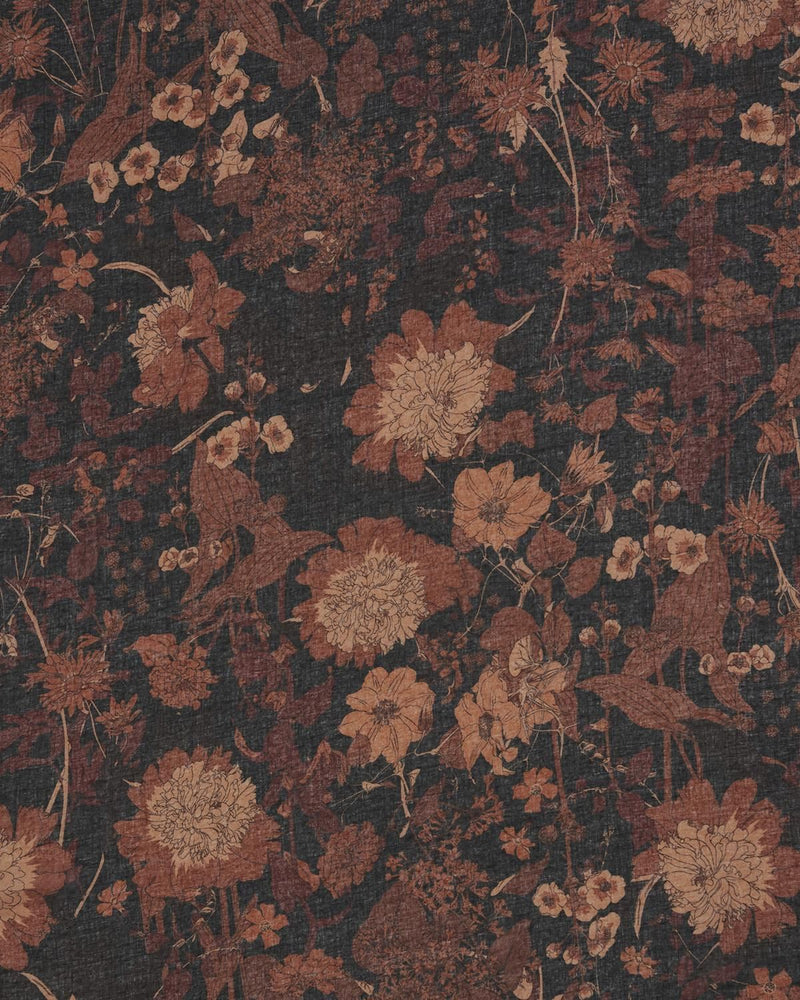 Foulard mi-saison à liseré rayé Deco Blooms – Marron