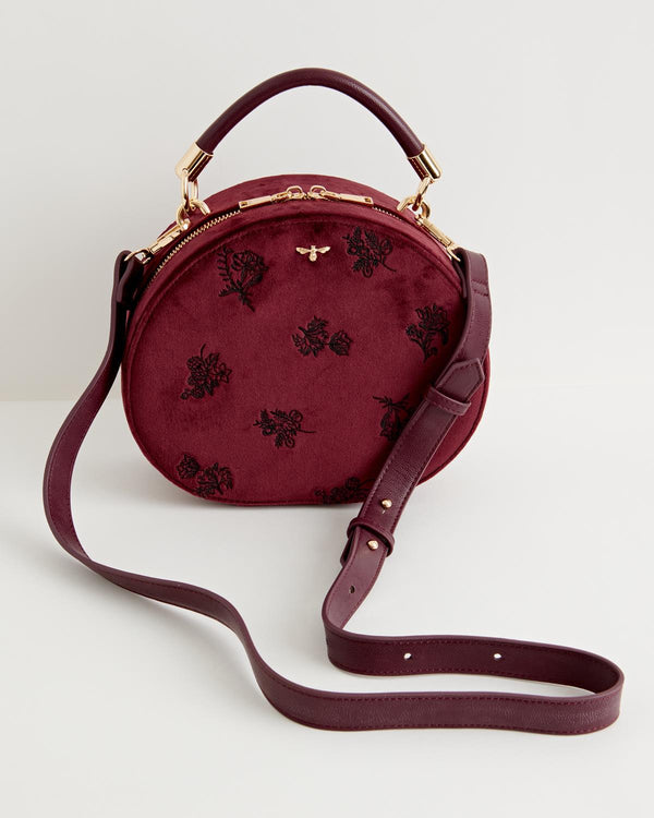 Flora Embroidered Top Handle Bag Redcurrant Velvet