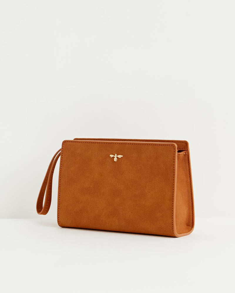 Pochette Wristlet Bonnie en cuir végan – Brun