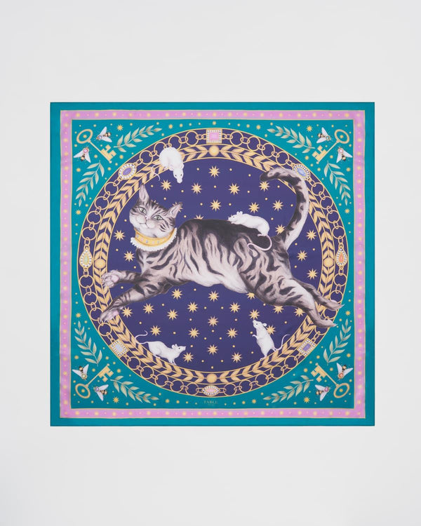 Foulard carré en soie Chat tigré Catherine Rowe Pet Portraits – Vert émeraude