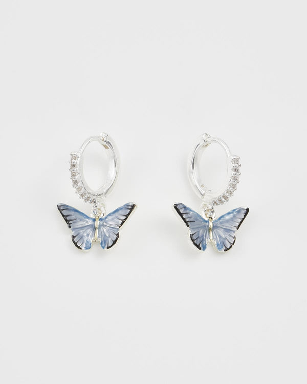 Boucles d'oreilles Papillon bleu en argent