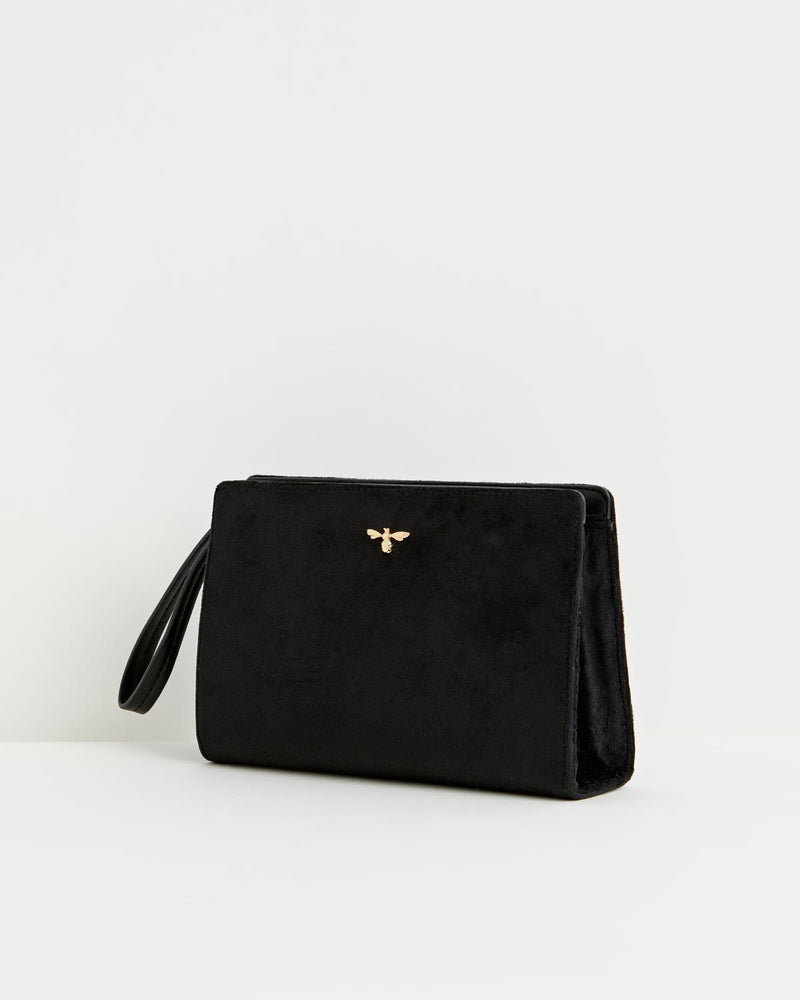 Pochette Wristlet Bonnie en velours – Noir