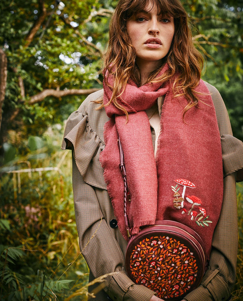 Foulard Pashmina brodé Champignon – Bordeaux