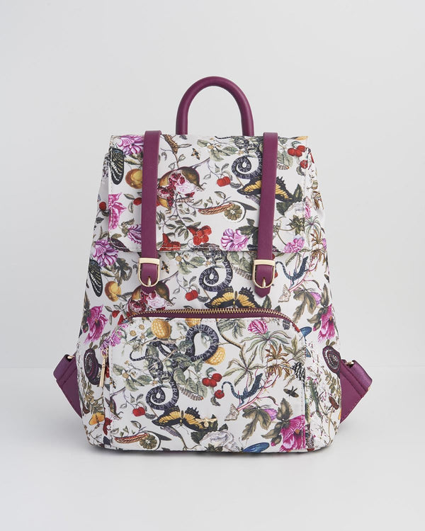 Floral Engravings Small  Plum Backpack