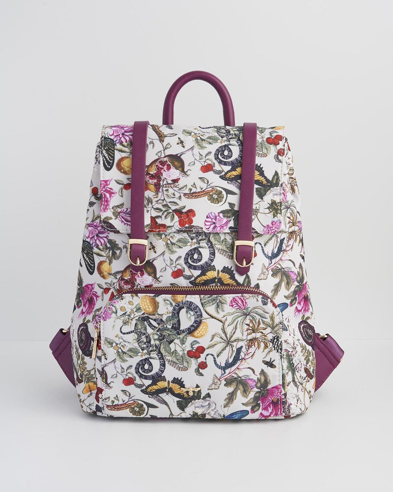 Floral Engravings Small  Plum Backpack