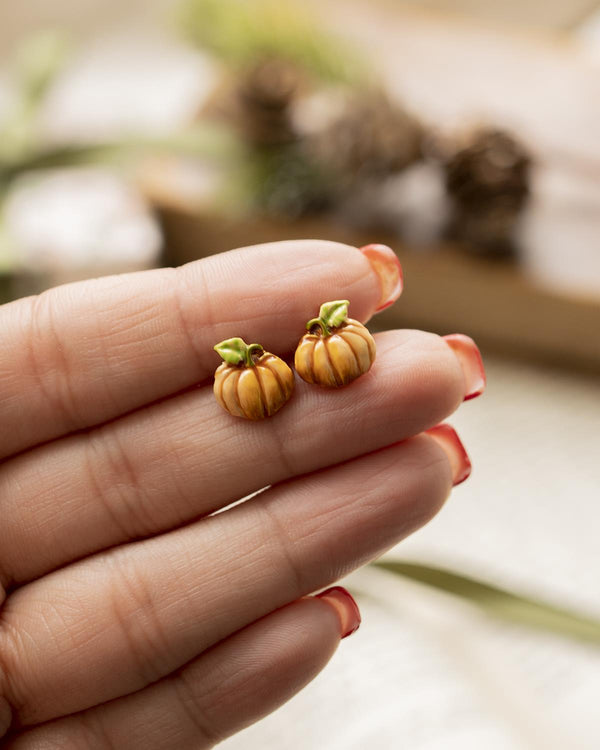 Boucles d'oreilles clous Citrouille en Émail