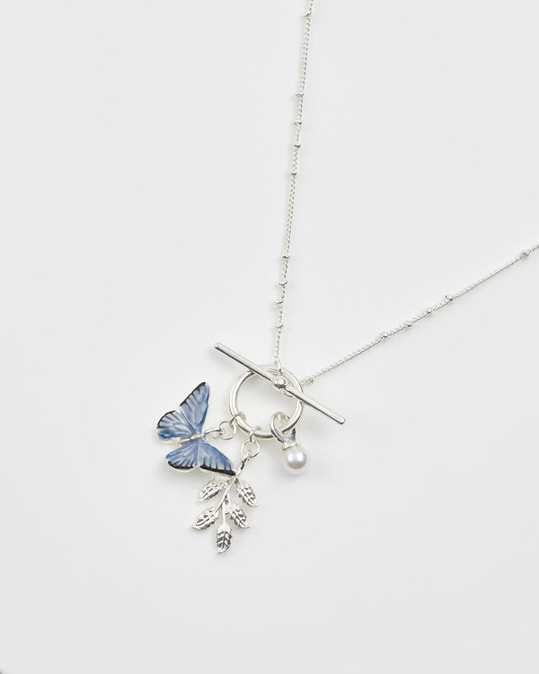 Collier Papillon bleu en argent