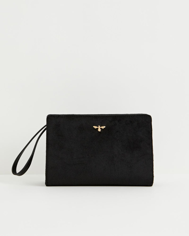 Pochette Wristlet Bonnie en velours – Noir