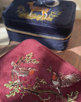 Robin Love Embroidered Large Jewellery Box Redcurrant Velvet