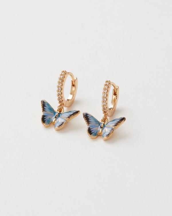 Boucles d'oreilles créoles Papillon bleu en Émail